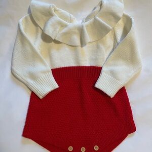 Baby Red and White Knit Romper
